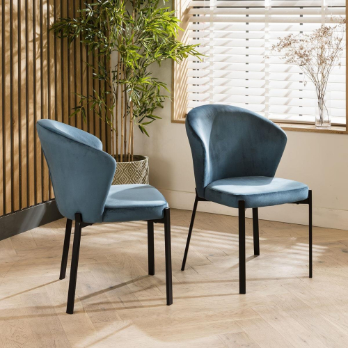 2 Zoe Velvet Dining Chairs Agean Blue 1