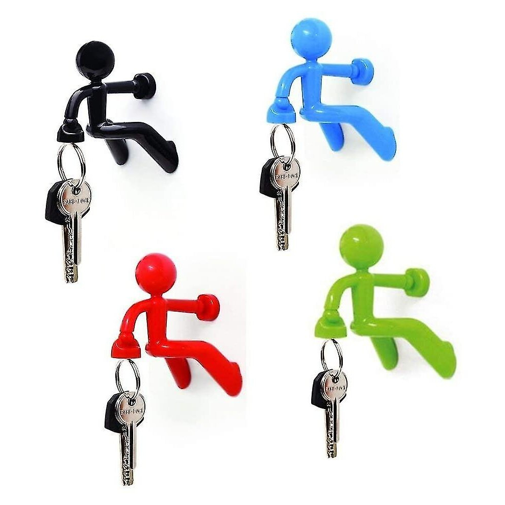 Set Of 4 Strong Magnetic Key Holder Hooks With Wall Climbing Man Design | Random
