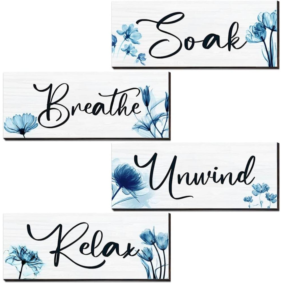 Set of 4 Bathroom Decor Wall Art Wooden Wall Signs