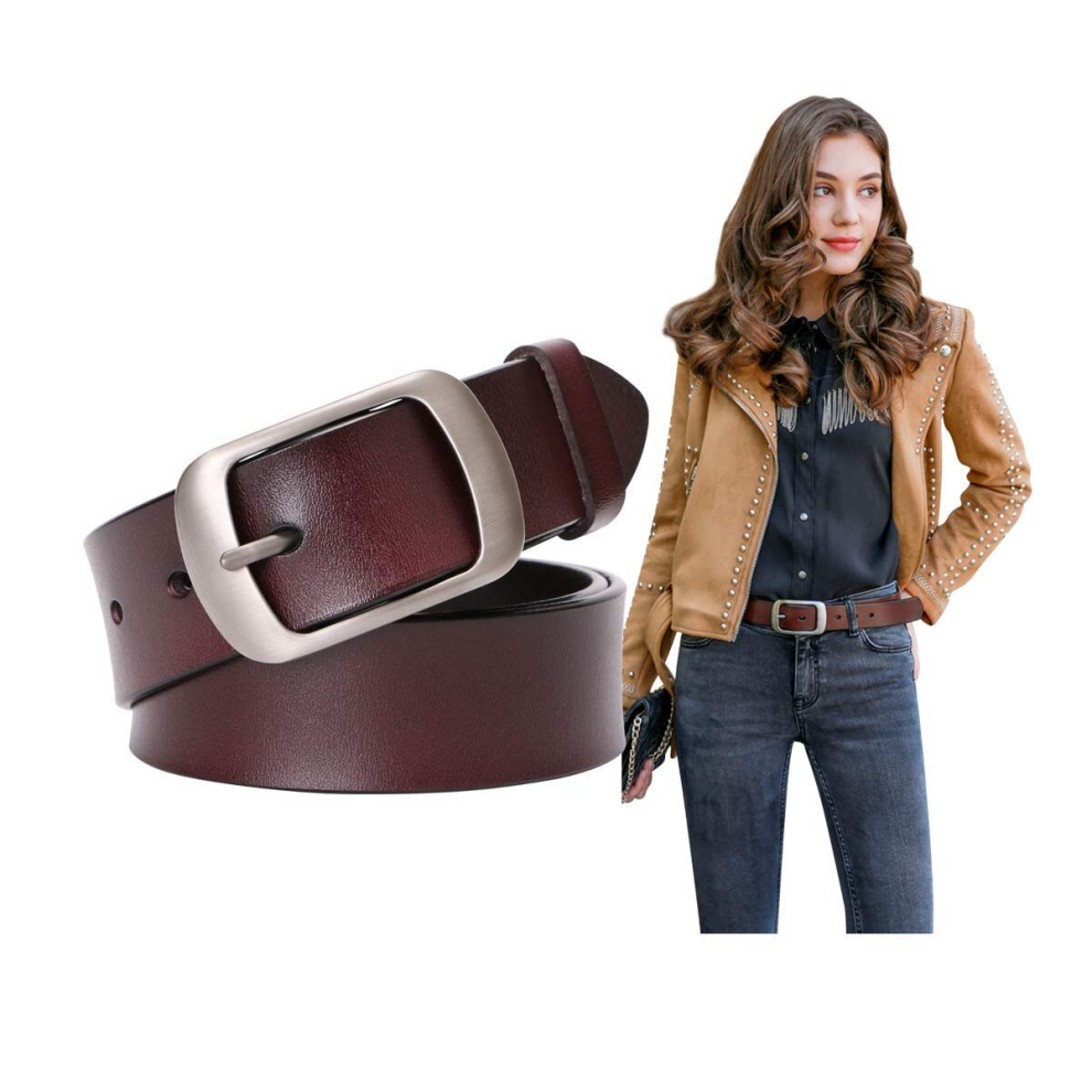Fashion Womens Genuine Leather Belt, Cowhide Waist Belt with Pin Buckle for Jeans Pants(105cm)