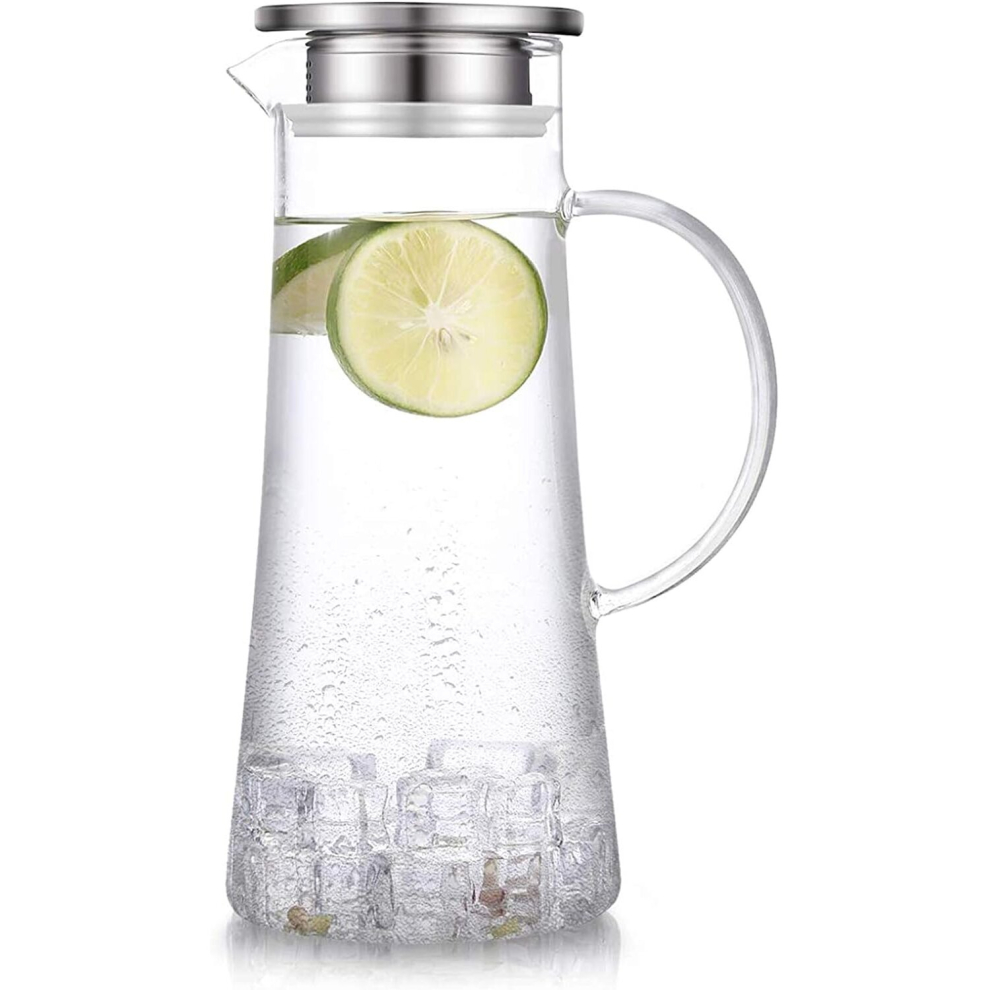SUSTEAS 1.5 Liter 51oz Glass Pitcher with Lid, Easy Clean Heat Resistant Glass Water Carafe with Handle for Hot/Cold Beverages - Water, Cold Brew