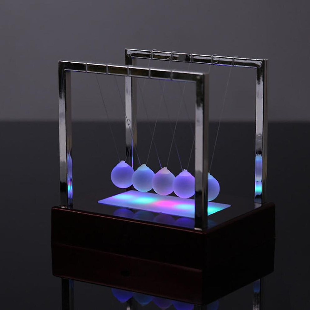 Led Newton's Cradle: -Up Kinetic Energy Desk Toy With Frosted Glass Beads For Home Office Decor (12X12x9 Cm) Light