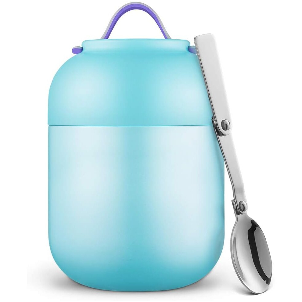 Insulated Food Boxes, Double Layer Stainless Steel Food Holder Insulated Hot Food Box for School Office with Foldable Spoon (Blue 700ML)