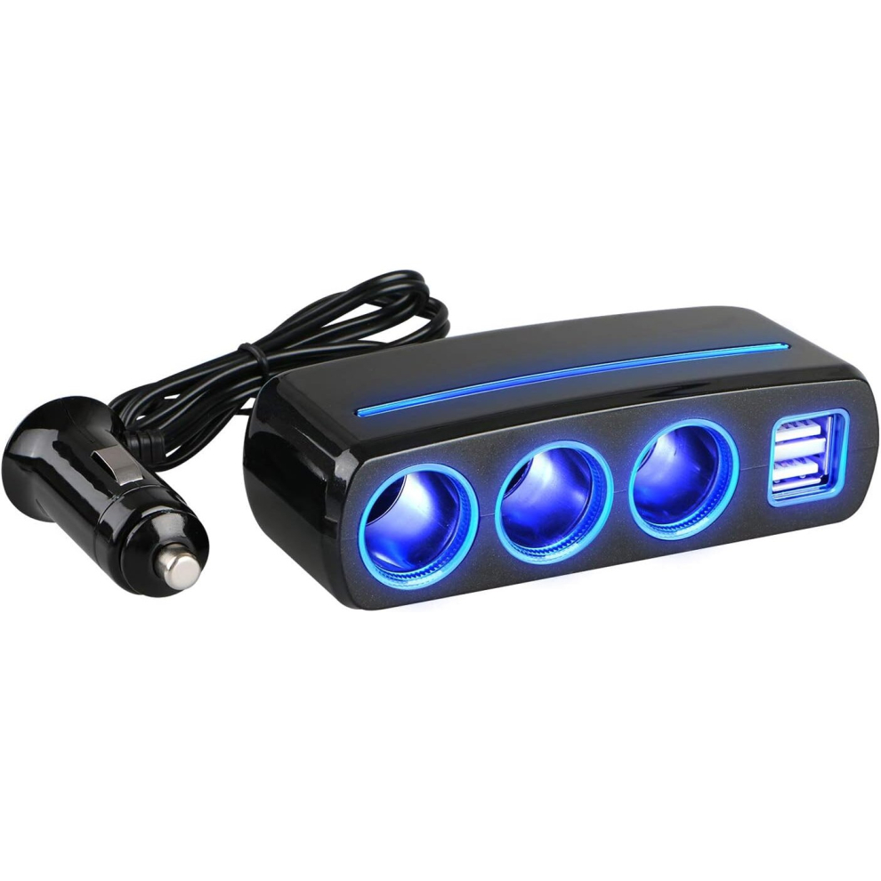 Car Charger 120W 3 Cigarette Lighter Power Socket Splitter Adapter with 2 USB Charging Ports for Smartphones, Tablets, GPS, Dash Gam