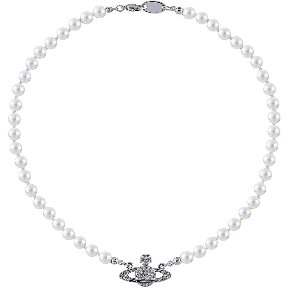 Rhinestone Faux Planet Saturn Pearl Necklace For Jewelry Women's White