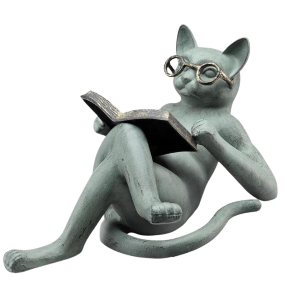 Cat Figurine Reading Vintage Casting Vivid Animal Resin Cat Statue Household Supplies