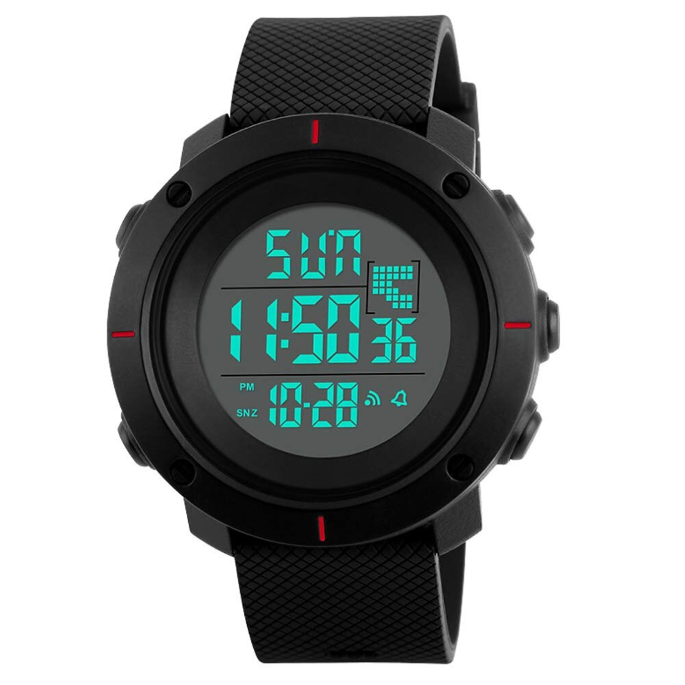 Men's Sports Digital Watch Military 50M Waterproof LED Watches for Men with Back Light Stopwatch Alarm-Black