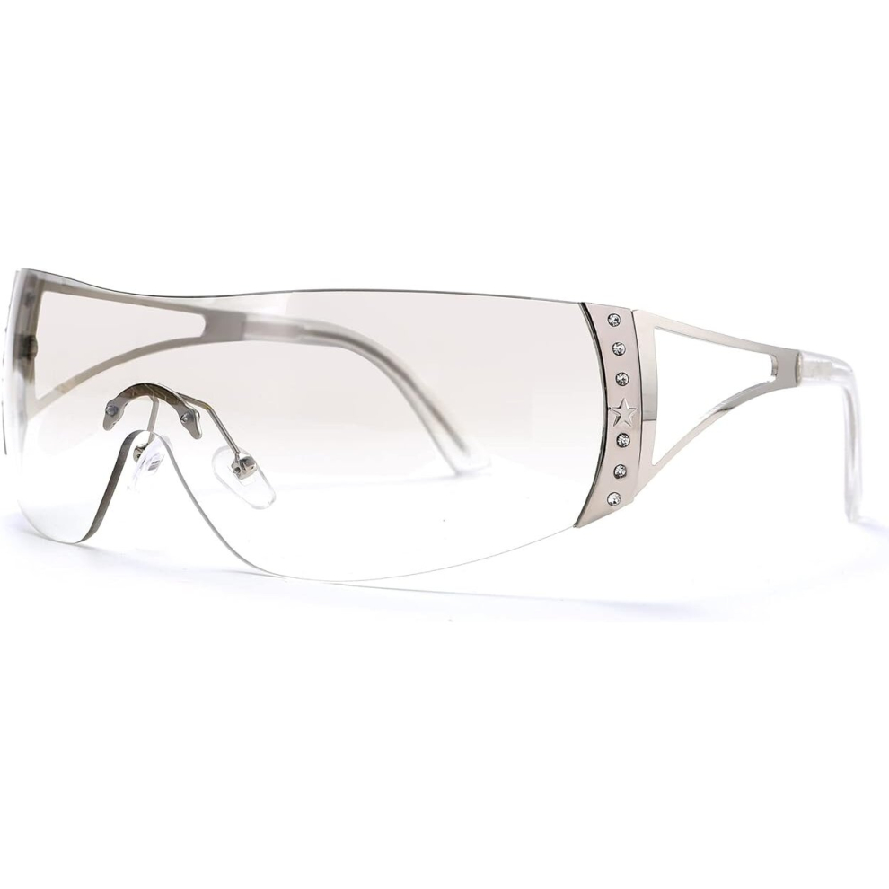 rimless clear wraparound sunglasses