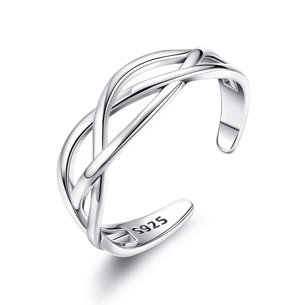 Solid 925 Sterling Silver Ring for Women, Adjustable Vintage Silver Thumb Ring, Unisex Resizable Infinity Open Finger Rings Toe Rings for Women M