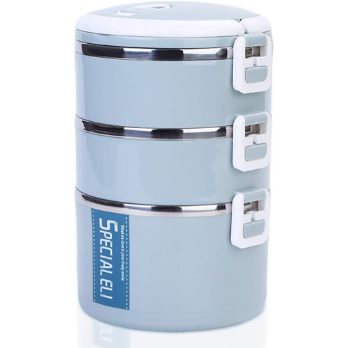 Insulated Stainless Steel Stackable Bento Boxes, Lunch Storage Containers for Kids School and Adults Office (Blue, 3 Tier)