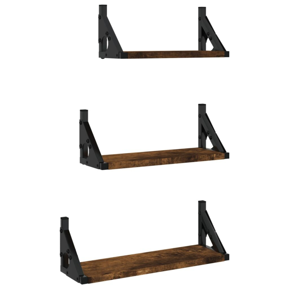 Vidaxl (Smoked Oak) Wall Shelf Set Floating Shelf Display Wall Rack 3 Piece Engineered Wood
