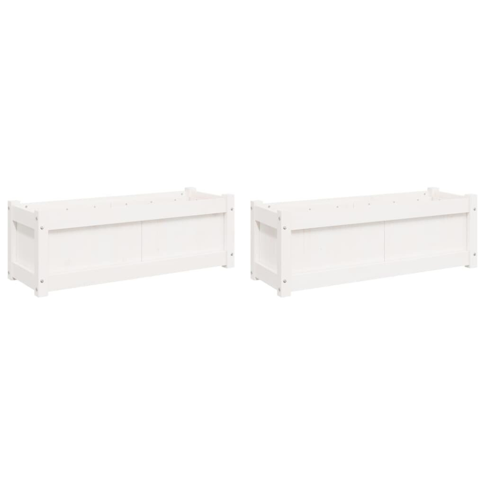 vidaXL Garden Planters Flower Pot Patio Plant Pot 2 pcs White Solid Wood Pine