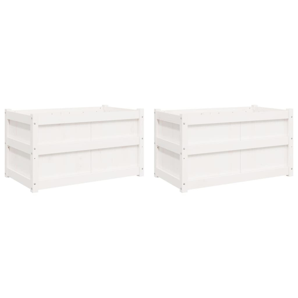 vidaXL Garden Planters Flower Pot Patio Plant Pot 2 pcs White Solid Wood Pine