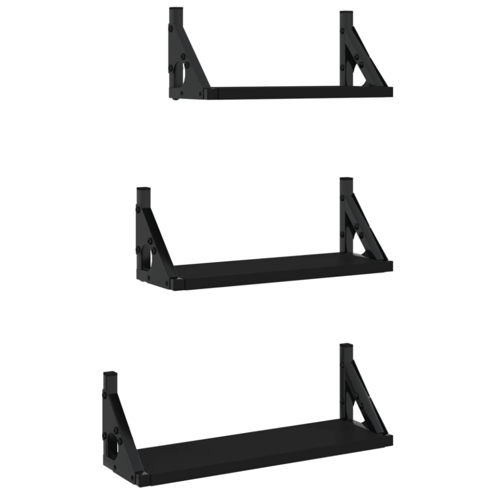 (black) vidaXL Wall Shelf Set Floating Shelf Display Wall Rack 3 Piece Engineered Wood