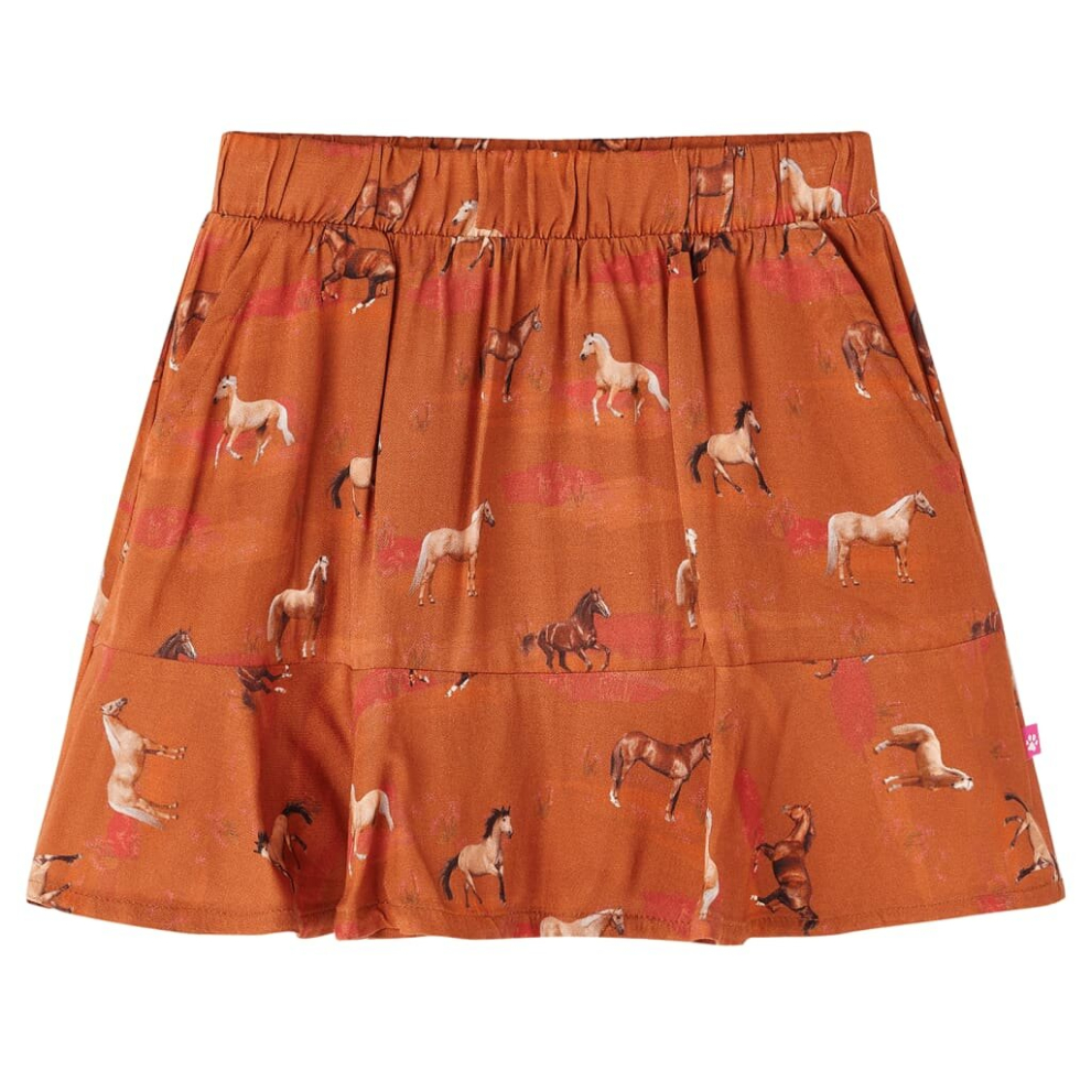 (116) Kids' Skirt Girls Skater Skirt Children School Short Skirt Horses Print Cognac