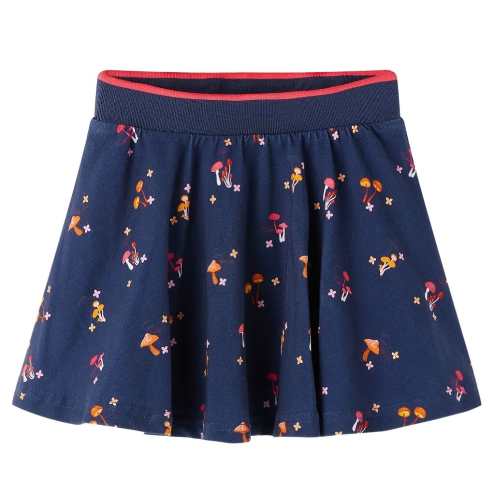 (128) Kids' Skirt Girl's Skater Skirt Children Short Skirt Mushrooms Print Navy Blue