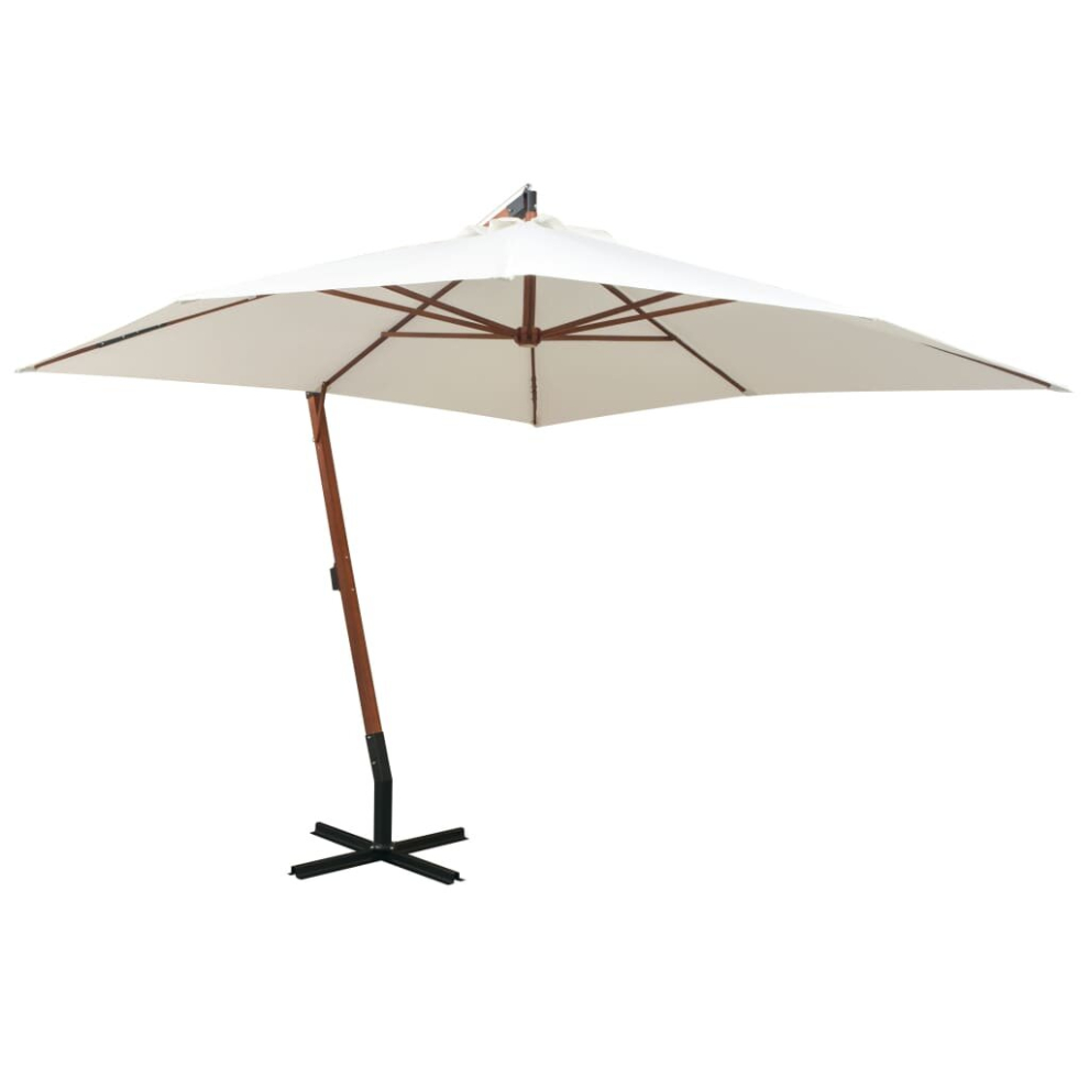 vidaXL Hanging Parasol 300x300cm Wooden Pole White Garden Umbrella Sunshade