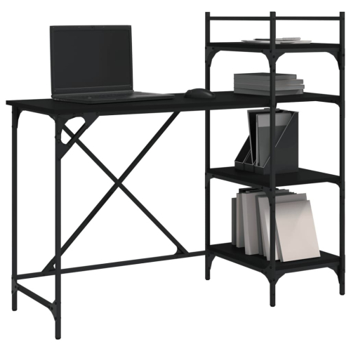 VidaXL vidaXL Computer Desk with Shelves Writing Table Standing Office Desk Black 2