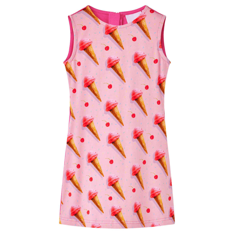 (128) Kids' Dress School Children's Sleeveless Dress Ice Cream Print Bright Pink