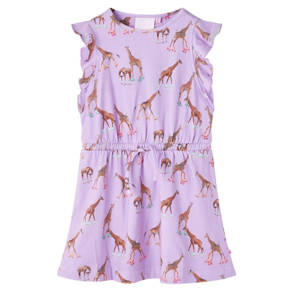 (140) Kids' Dress with Ruffle Sleeves and Drawstring Girl's Dress Giraffe Print Lila