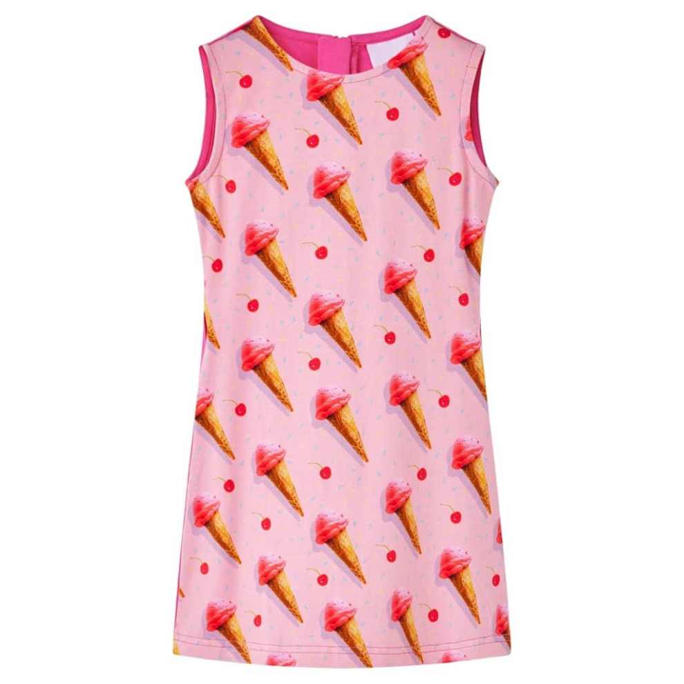 (92) Kids' Dress School Children's Sleeveless Dress Ice Cream Print Bright Pink