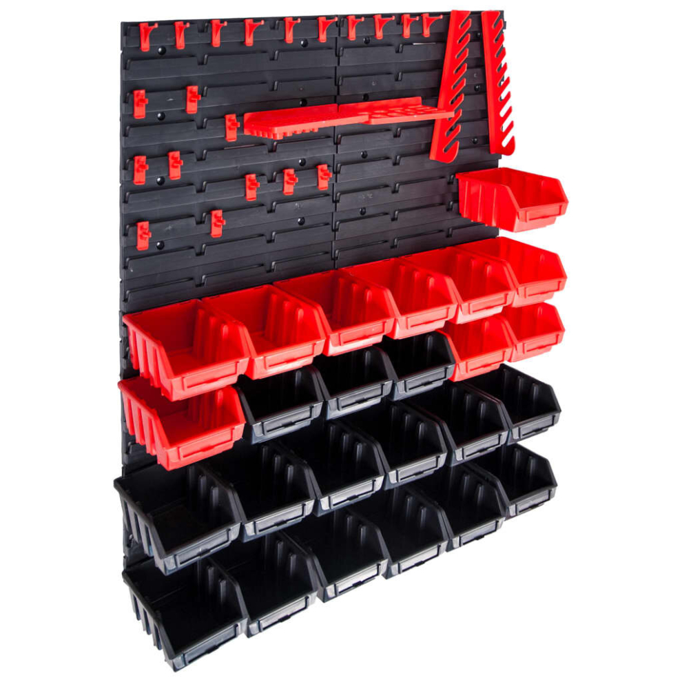 vidaXL Storage Bin Kit 29 Piece with Wall Panels Tool Organiser Red and Black