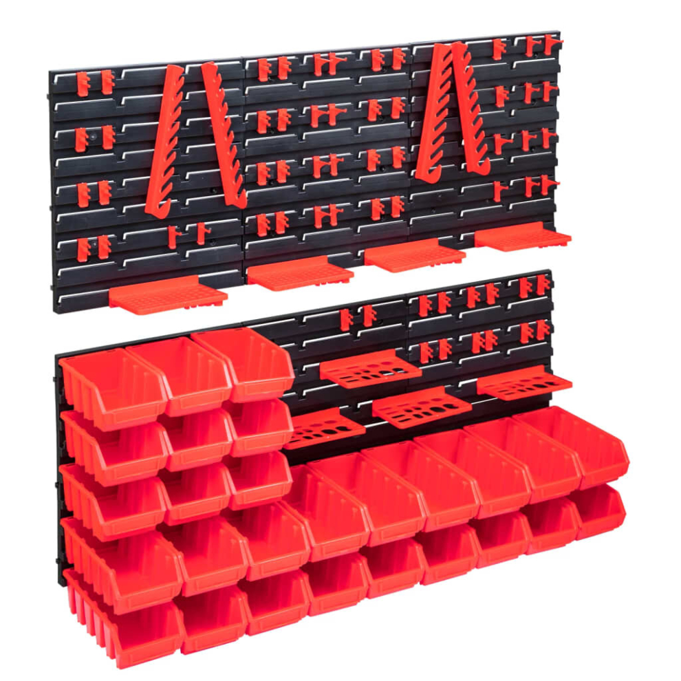 Vidaxl Storage Bin Kit 103 Piece With Wall Panels Tool Organiser Red And Black