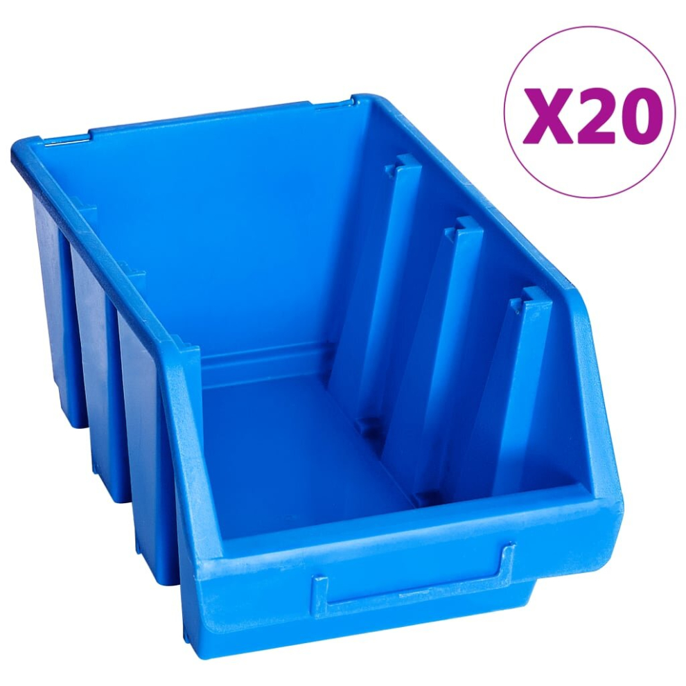 Vidaxl Stacking Storage Bins Storage Basket Storage Box 20 Pcs Plastic Blue
