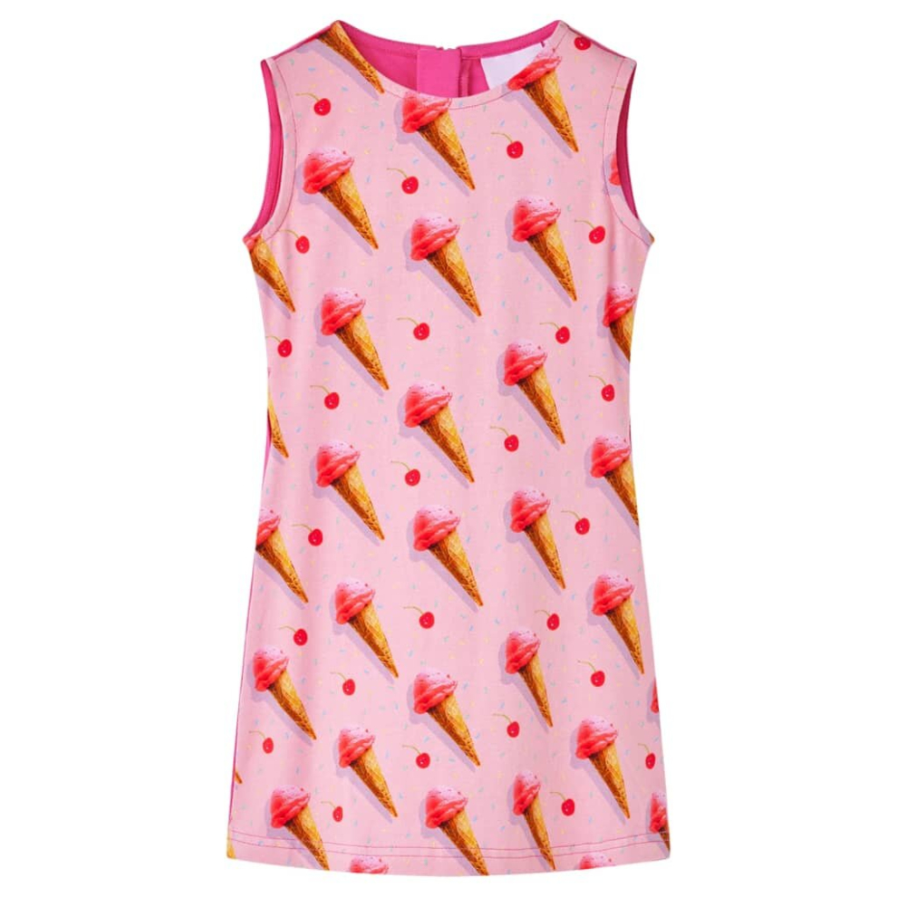 (104) Kids' Dress School Children's Sleeveless Dress Ice Cream Print Bright Pink