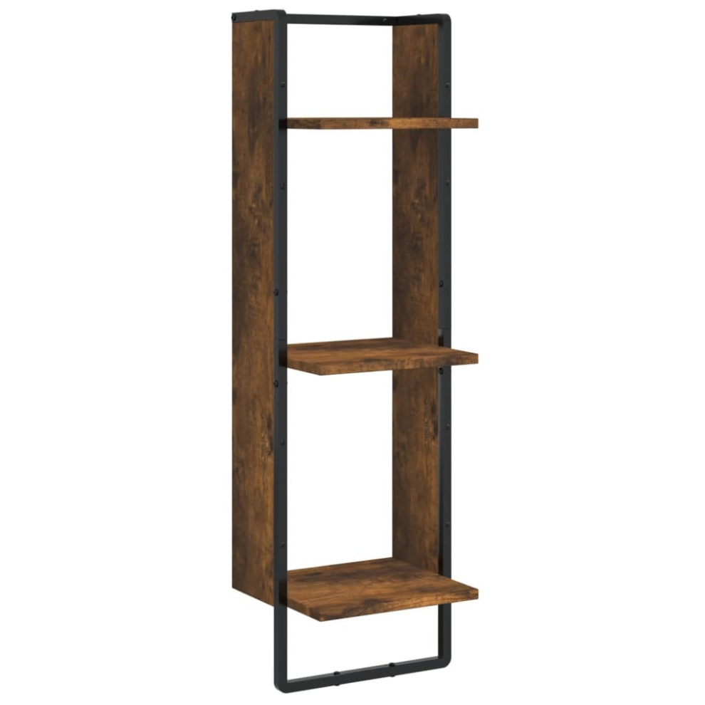 (Smoked Oak, 30 X 25 X 100 Cm) Vidaxl Wall Shelf With Bar Floating Shelf Wall Mounted Shelf Display Wall Rack 8721012046399
