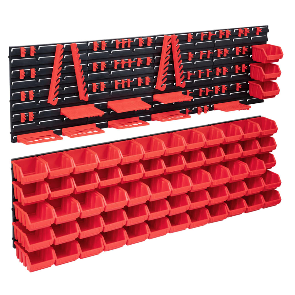 vidaXL Storage Bin Kit 141 Piece with Wall Panels Tool Organiser Red and Black