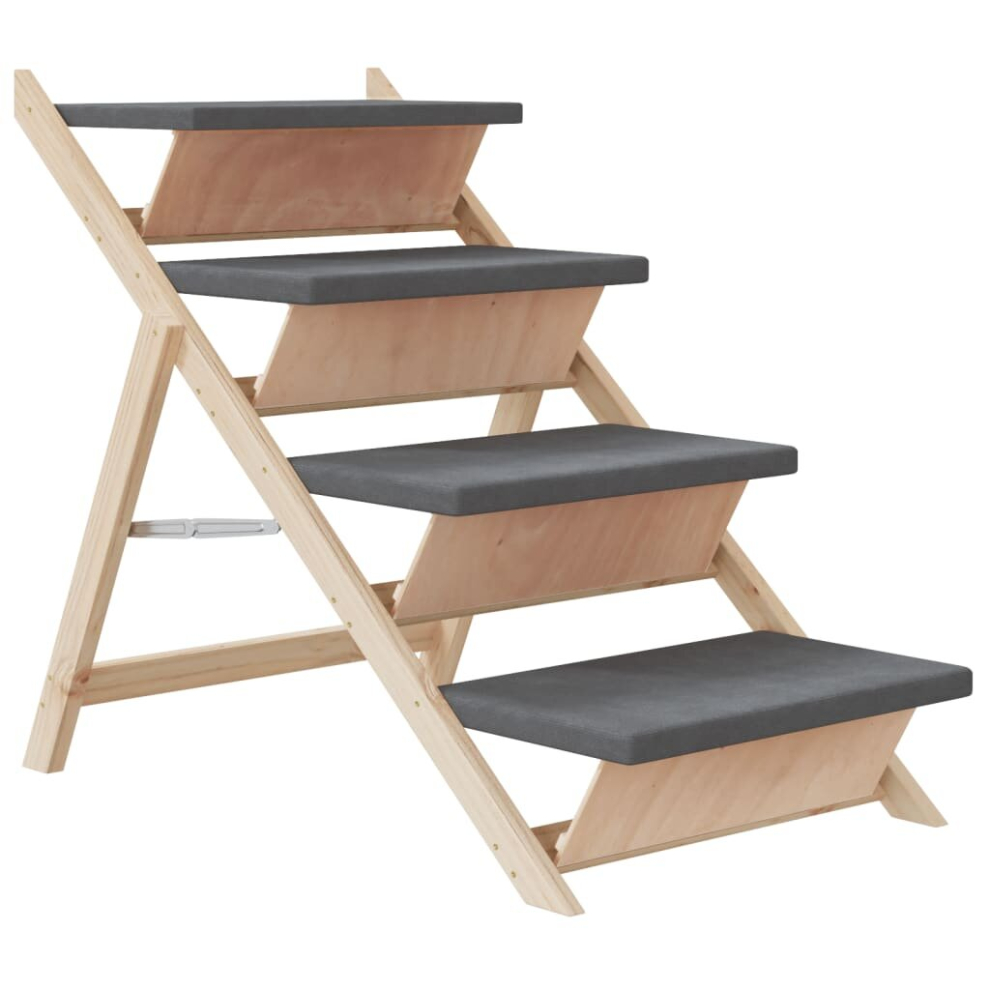 Vidaxl Dog Stair Dog Ramp Pet Stair Non-Slip Dog Step Grey Solid Wood Fir