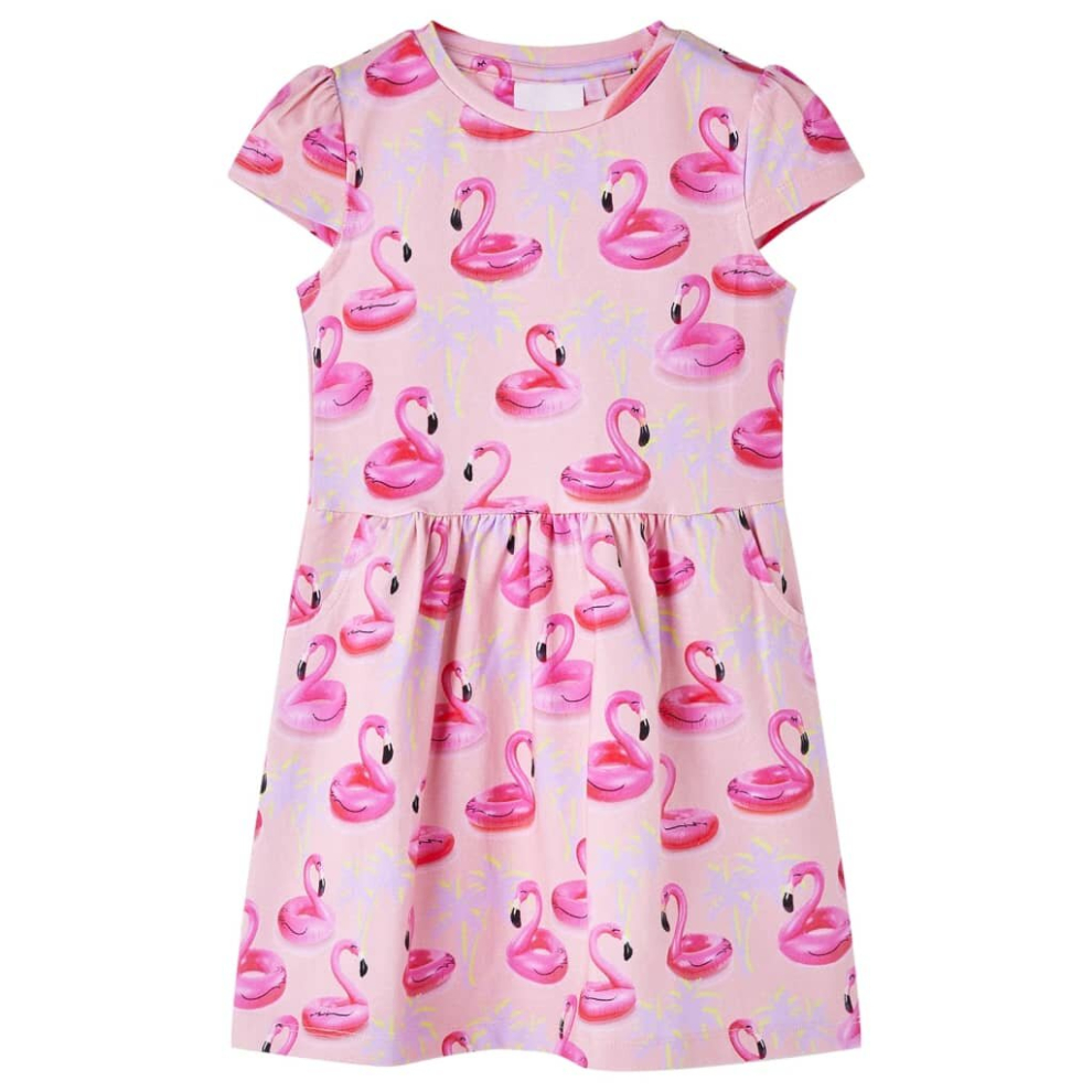 (92) Kids' Dress Short Sleeves School Dress Flamingo Swim Ring Print Light Pink