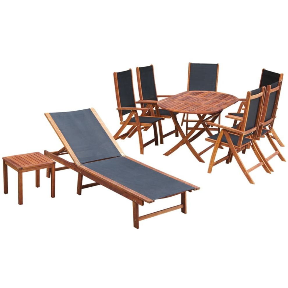 vidaXL Nine Piece Garden Furniture Set Outdoor Dining Acacia Wood Textilene