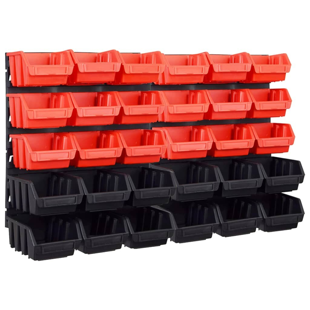 vidaXL Storage Bin Kit 32 Piece with Wall Panels Tool Organiser Red and Black