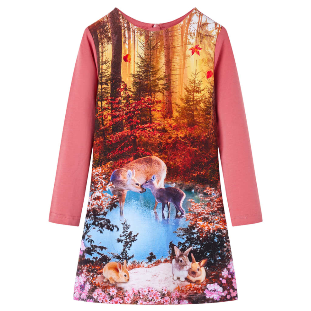 Vidaxl (, 128) Kids' Dress With Long Sleeves Toddler Children Kids Girl's Dress Deer Print Pink