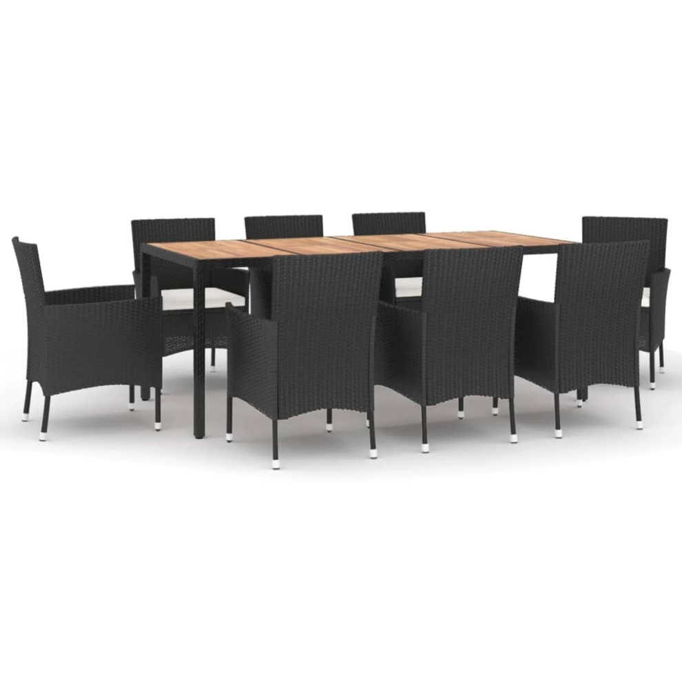 Vidaxl (9 Piece) Garden Dining Set Outdoor Table Set With Cushions Black Poly Rattan