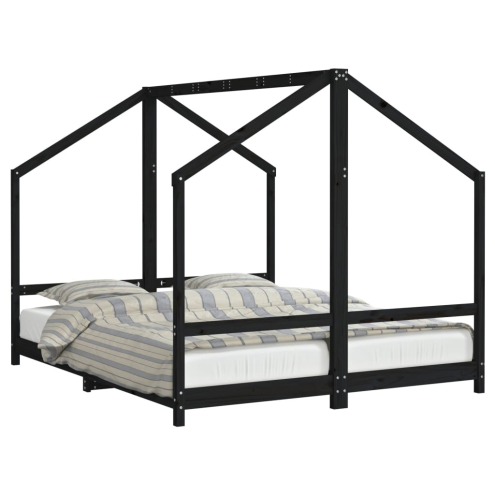 Vidaxl (Black) Kids Bed Frame Wooden Bedstead Bed Base Children's Bed Solid Wood Pine