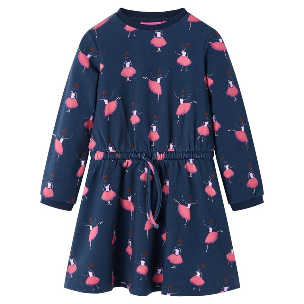 (104) Kids' Dress Long Sleeve Children Girl's Dresses Ballerina Print Navy Blue