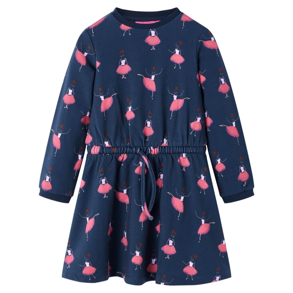 (116) Kids' Dress Long Sleeve Children Girl's Dresses Ballerina Print Navy Blue