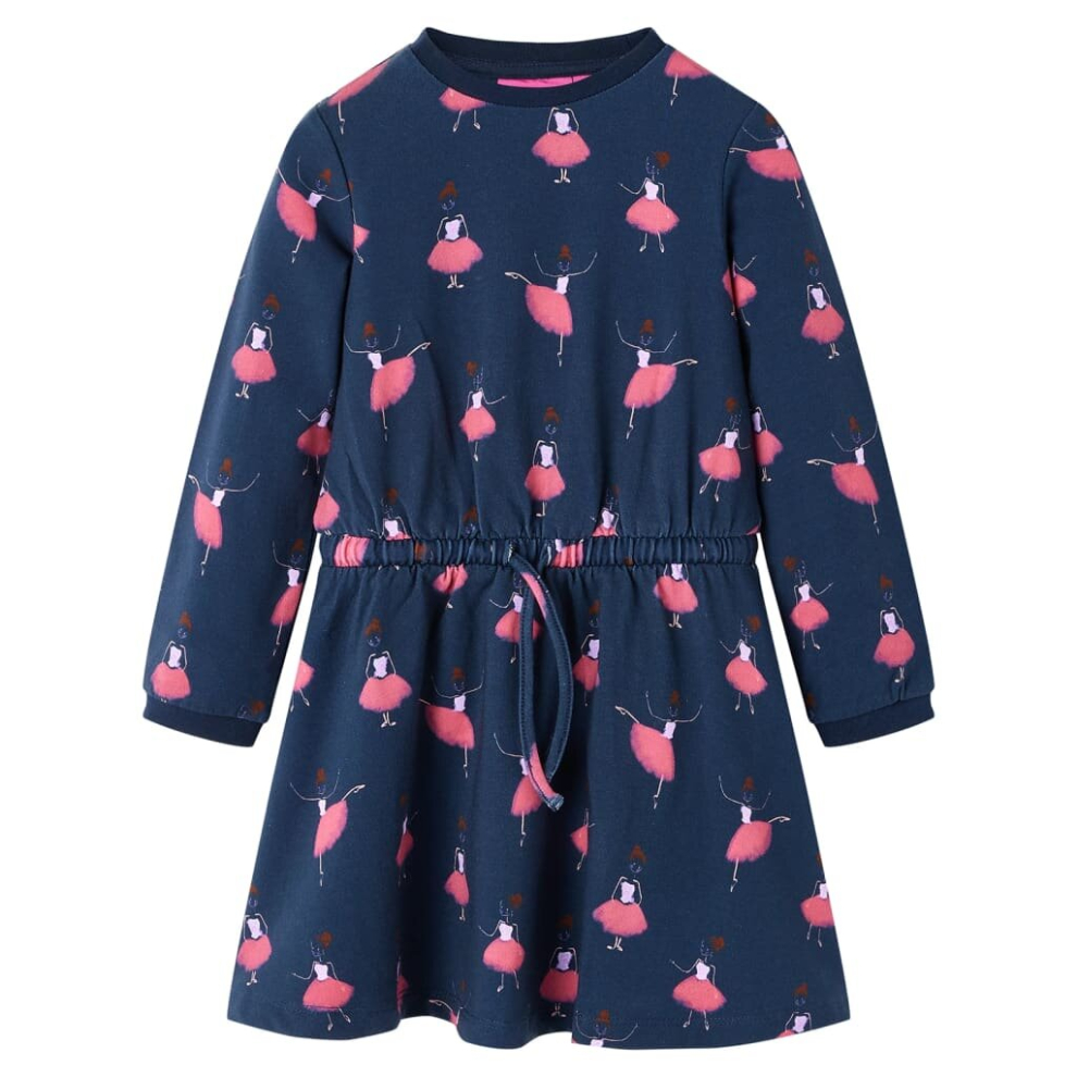 (92) Kids' Dress Long Sleeve Children Girl's Dresses Ballerina Print Navy Blue