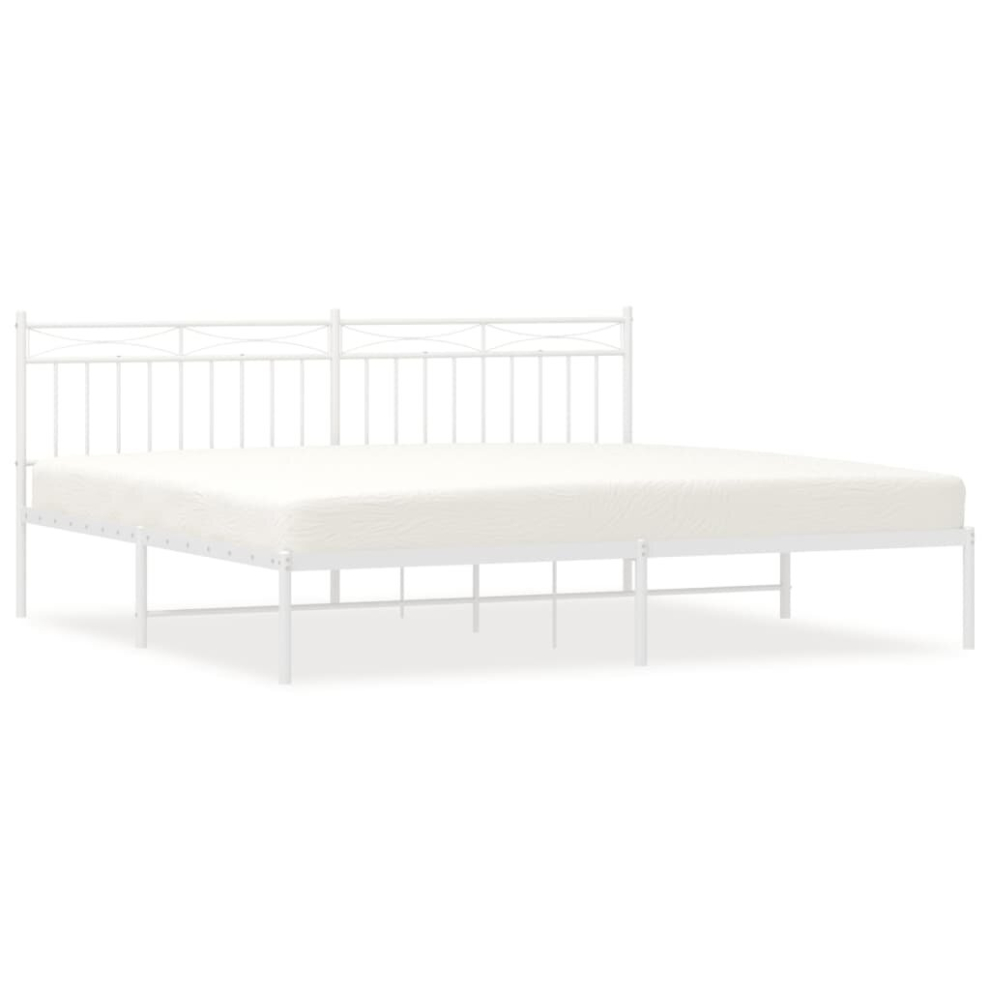 Vidaxl (White, 200X200 Cm/With Headboard) Metal Bed Frame Home Bedroom Bed Base Mattress Foundation Bedstead