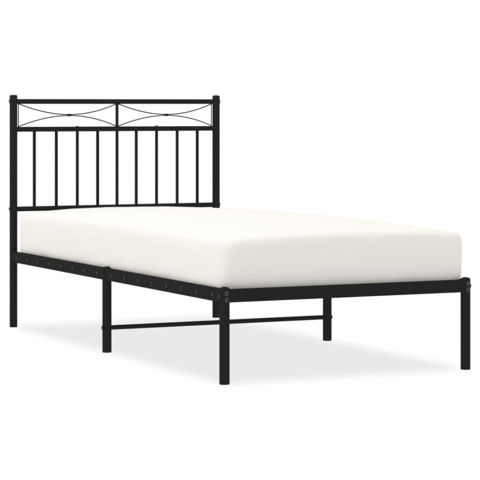 Vidaxl (Black, 90X190 Cm/With Headboard) Metal Bed Frame Home Bedroom Bed Base Mattress Foundation Bedstead