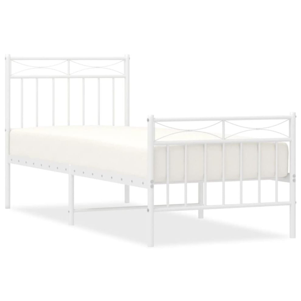 (white, 75x190 cm/with headboard & footboard) vidaXL Metal Bed Frame with Headboard Mattress Foundation Black 90x200 cm