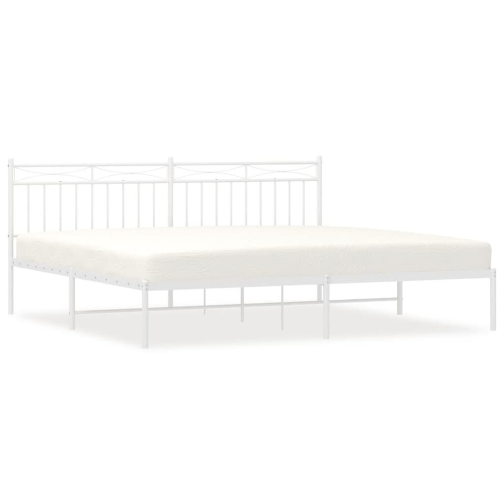 (white, 193x203 cm/with headboard) vidaXL Metal Bed Frame With Headboard Mattress Foundation Black 90x200 Cm