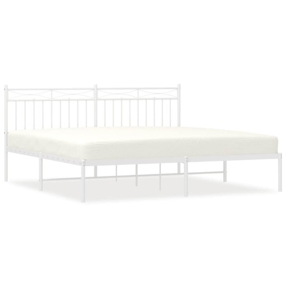 Vidaxl (White, 183X213 Cm/With Headboard) Metal Bed Frame Home Bedroom Bed Base Mattress Foundation Bedstead