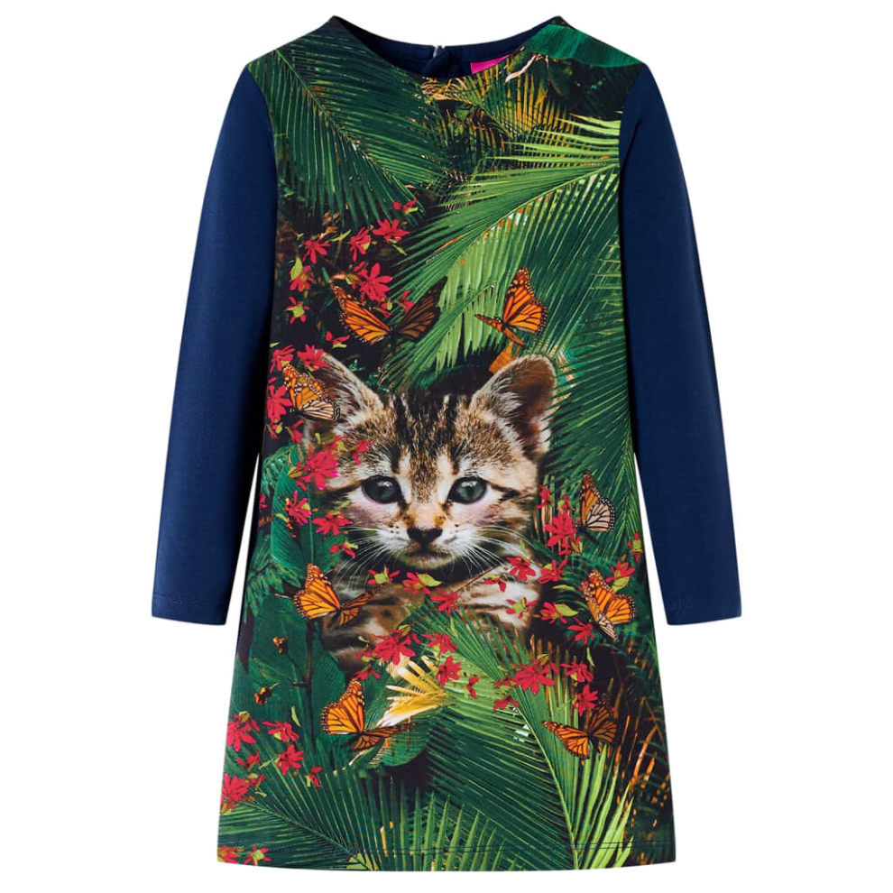 Vidaxl (Navy, 104) Kids' Dress With Long Sleeves Toddler Children School Girl's Dress Cat Print