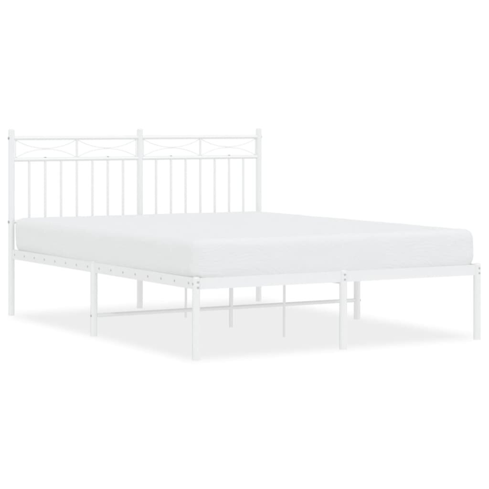 (white, 140x190 cm/with headboard) vidaXL Metal Bed Frame With Headboard Mattress Foundation Black 90x200 Cm