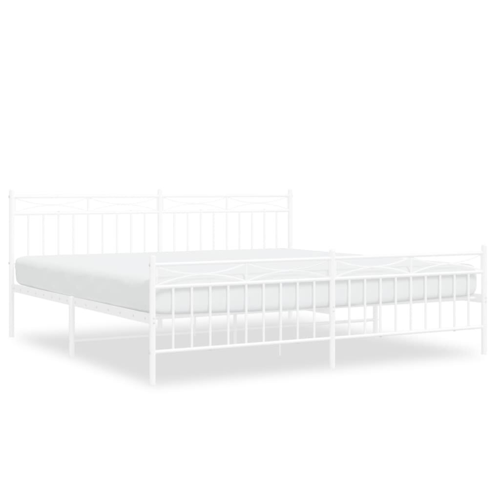 Vidaxl (White, 193X203 Cm/With Headboard & Footboard) Metal Bed Frame Home Bedroom Bed Base Mattress Foundation Bedstead