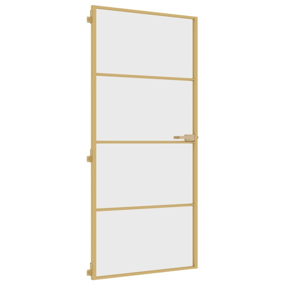 vidaXL Interior Door Slim Sliding Door Golden Tempered Glass and Aluminium